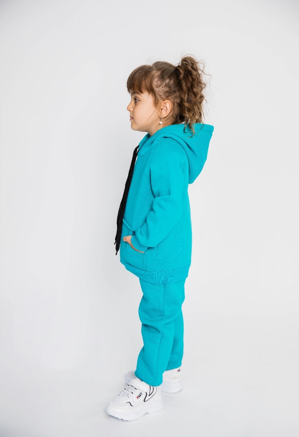296-Б. Свитшот с капюшоном + Штаны, хлопок 65%, 35% ПЭ, 3-х нитка (начес) бирюза 80,86,92