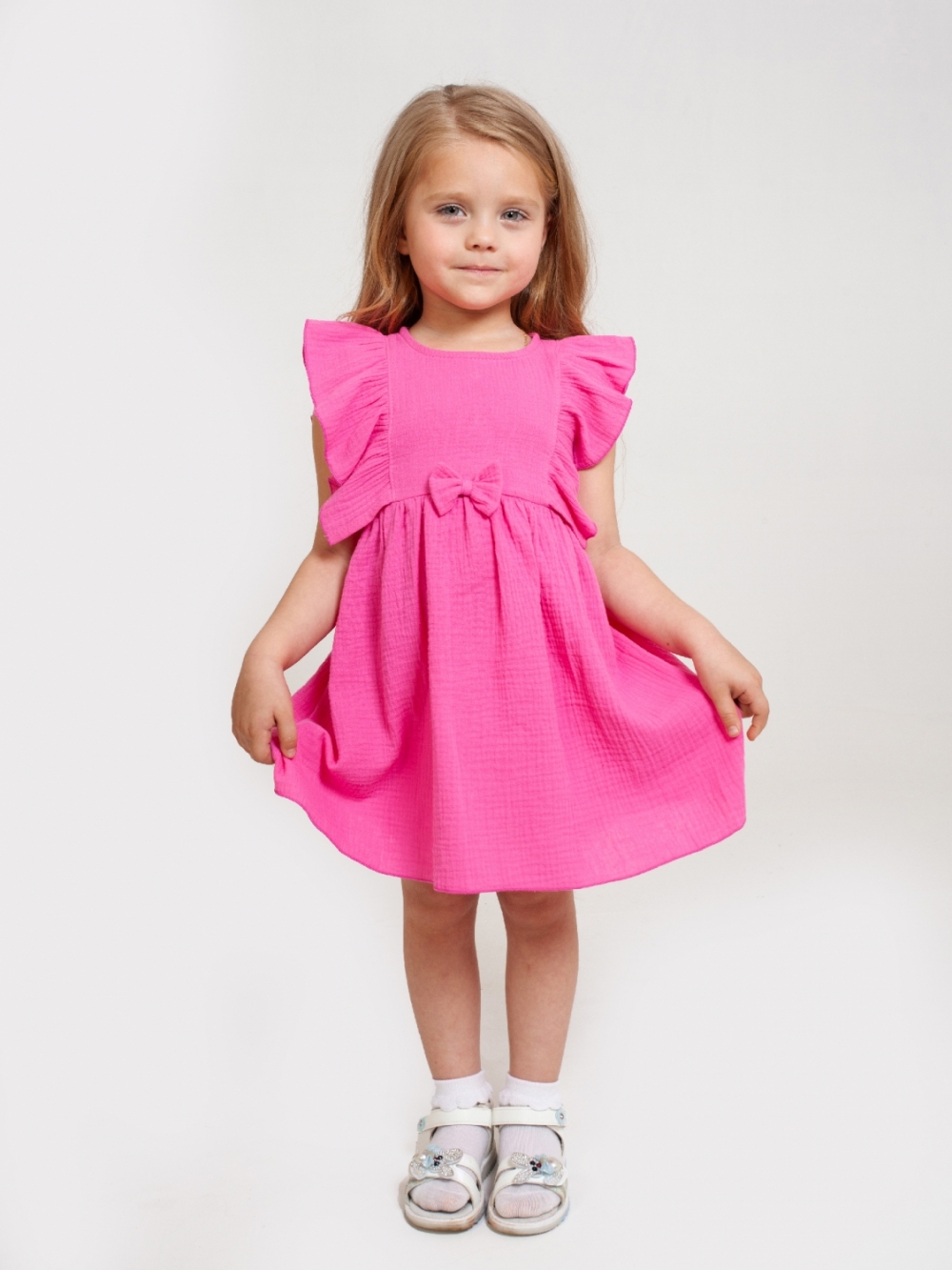 322-Ф. Платье из муслина детское, хлопок 100% фуксия, р. 122,128,134,140