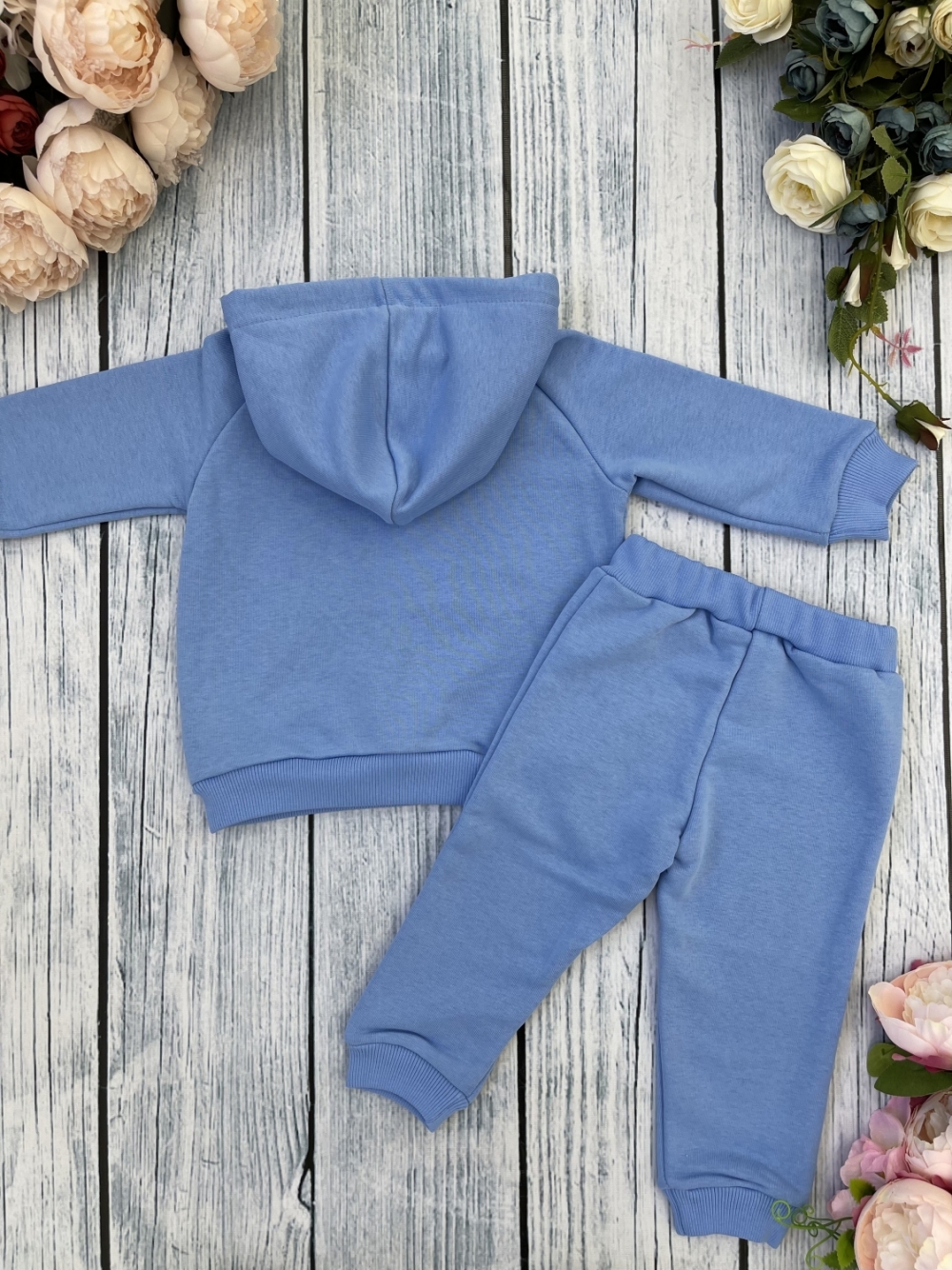 311-Г. Свитшот с капюшоном + Штаны, хлопок 65%, 35% ПЭ, 3-х нитка ( без начеса) голубой 98,104,110,116