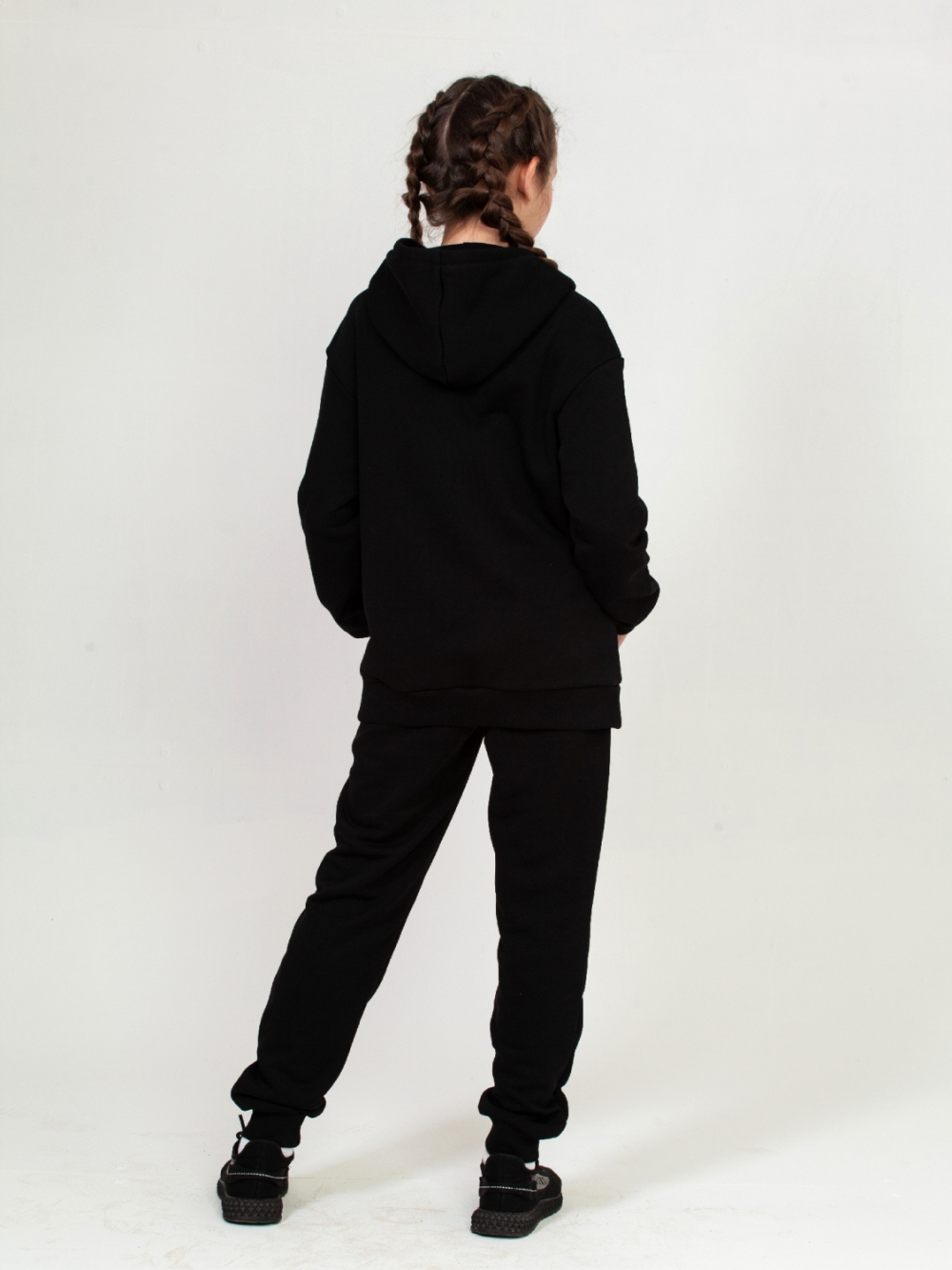 311-Ч. Свитшот с капюшоном + Штаны, хлопок 65%, 35% ПЭ, 3-х нитка ( без начеса) черный 146,152,158